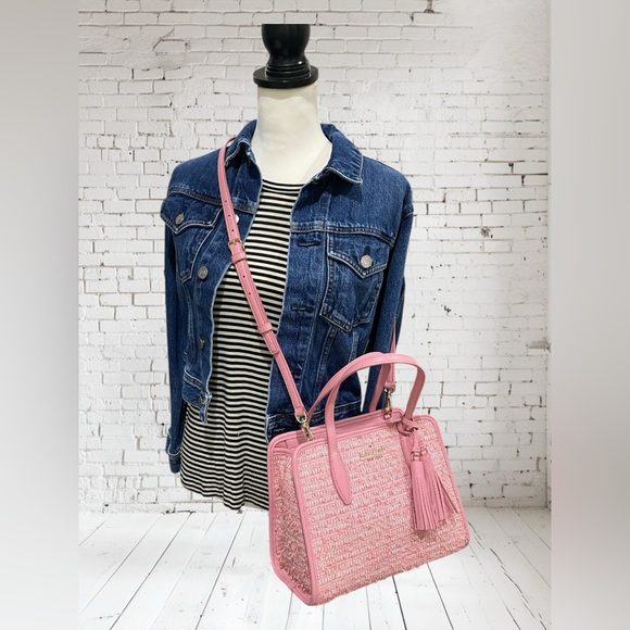 Kate Spade Pink Rowe Summer Tweed Medium Top Zip Satchel - Picture 4 of 17